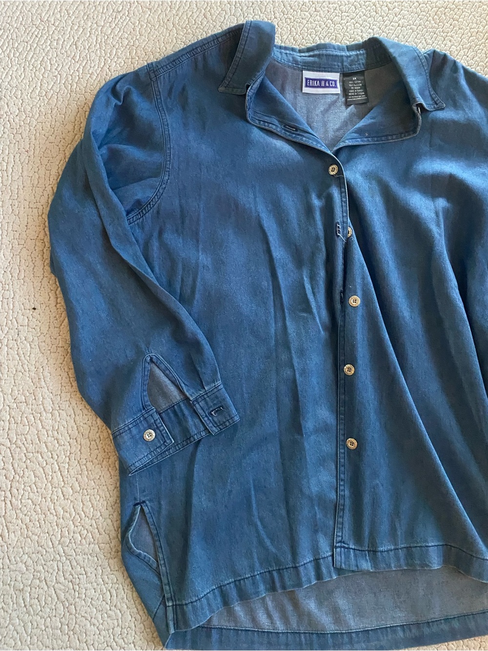 100% Cotton Denim-Blue Relaxed Button Front Shirt